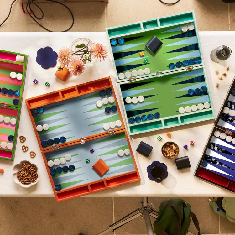 Lacquer Backgammon Set Orange Crocodile