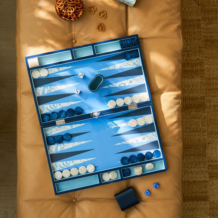 Palm Beach Blue Lacquer Backgammon Set