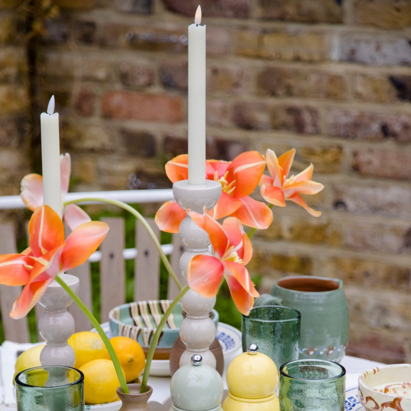 Extra Tall Cappuccino Bobbin Candlestick - 33cm