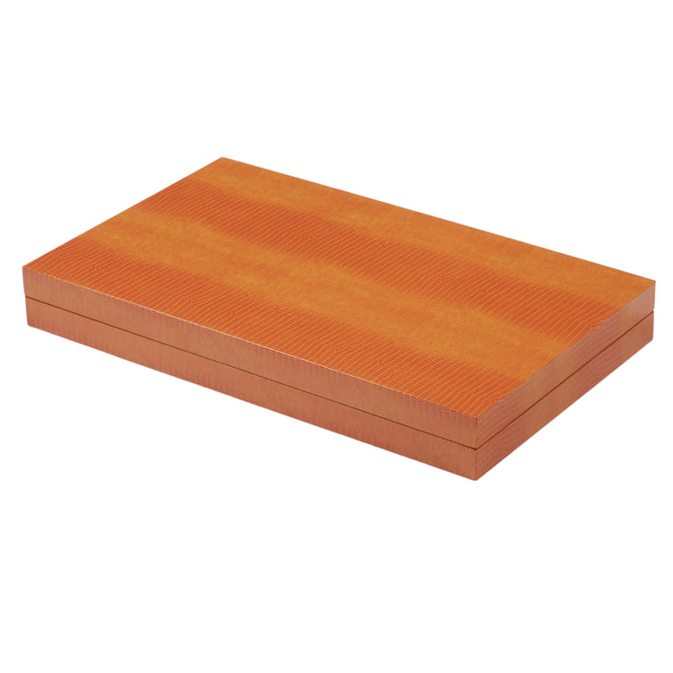 Lacquer Backgammon Set Orange Crocodile