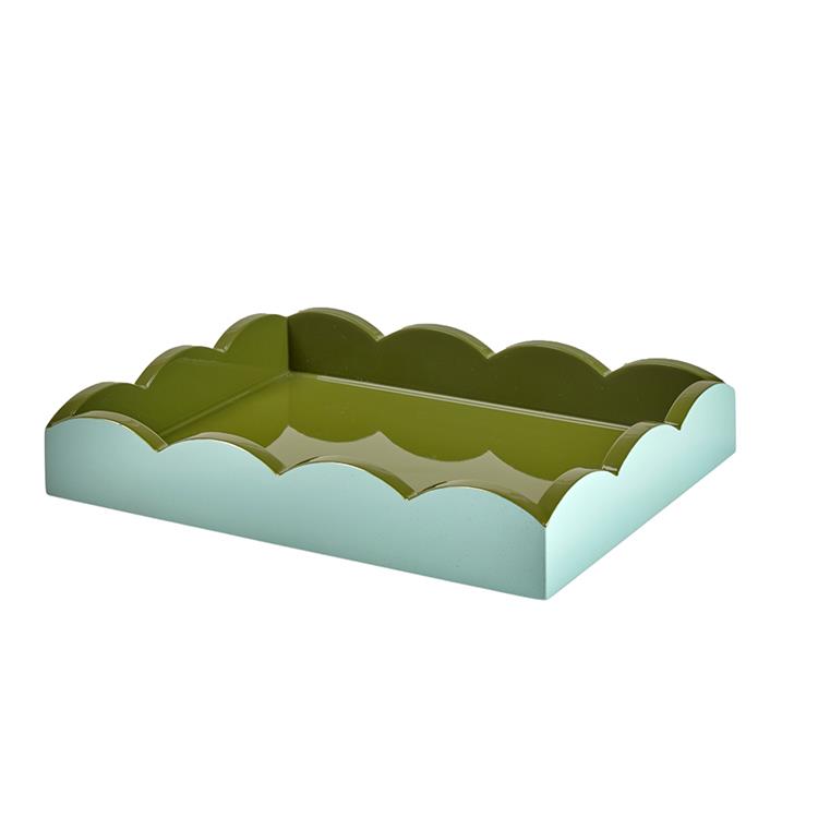 Two-Tone Scallop Tray Eau De Nil & Khaki 28 x 20cm Lacquer