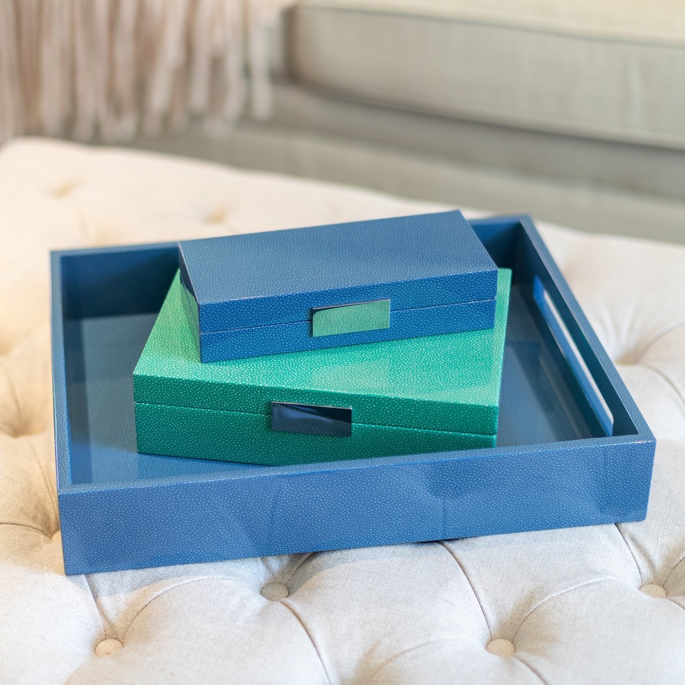Large Green Shagreen & Silver Glasses Box