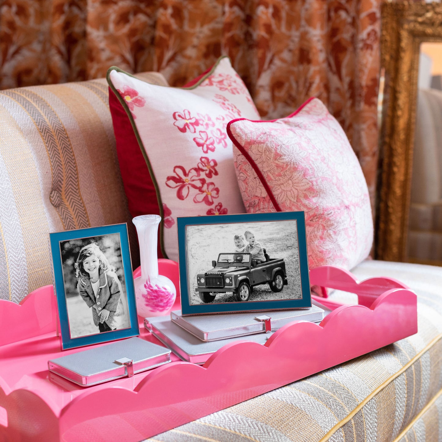 Watermelon Large Lacquered Scallop Ottoman Tray
