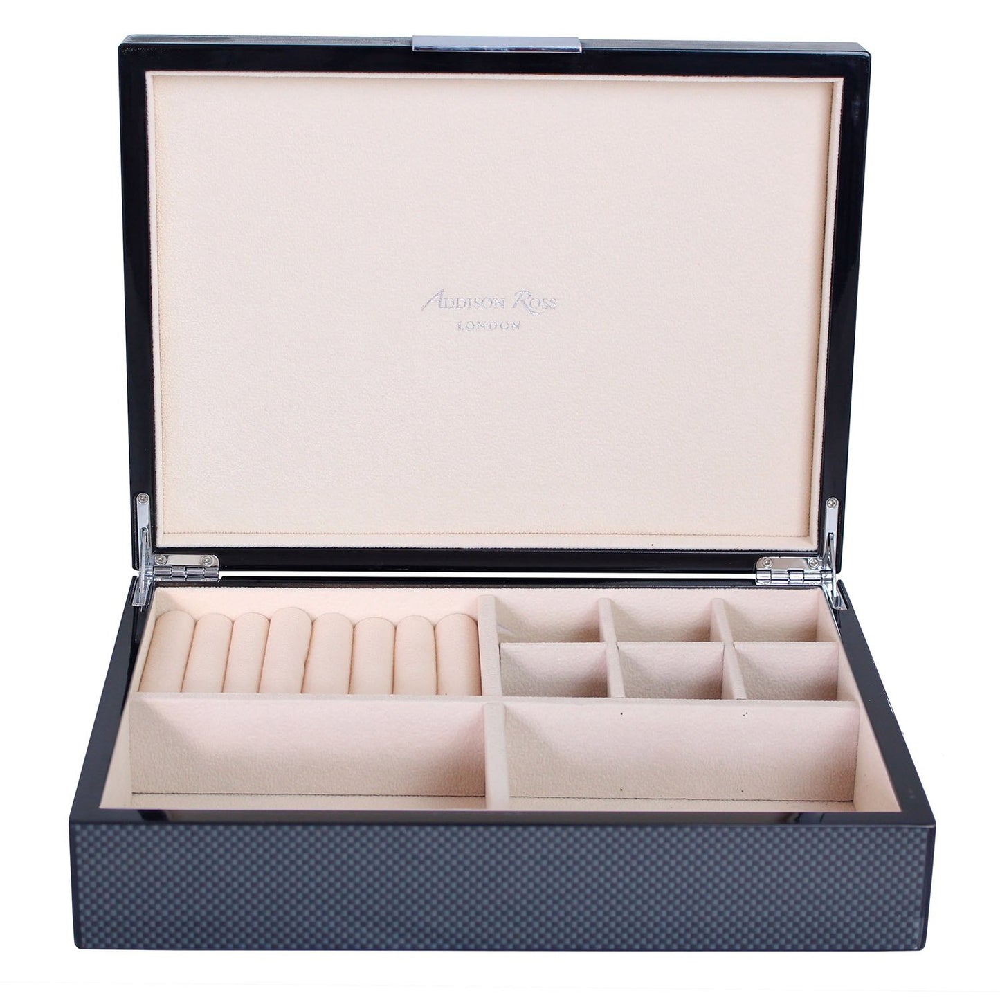 Large Carbon Fibre Jewellery Box with Silver