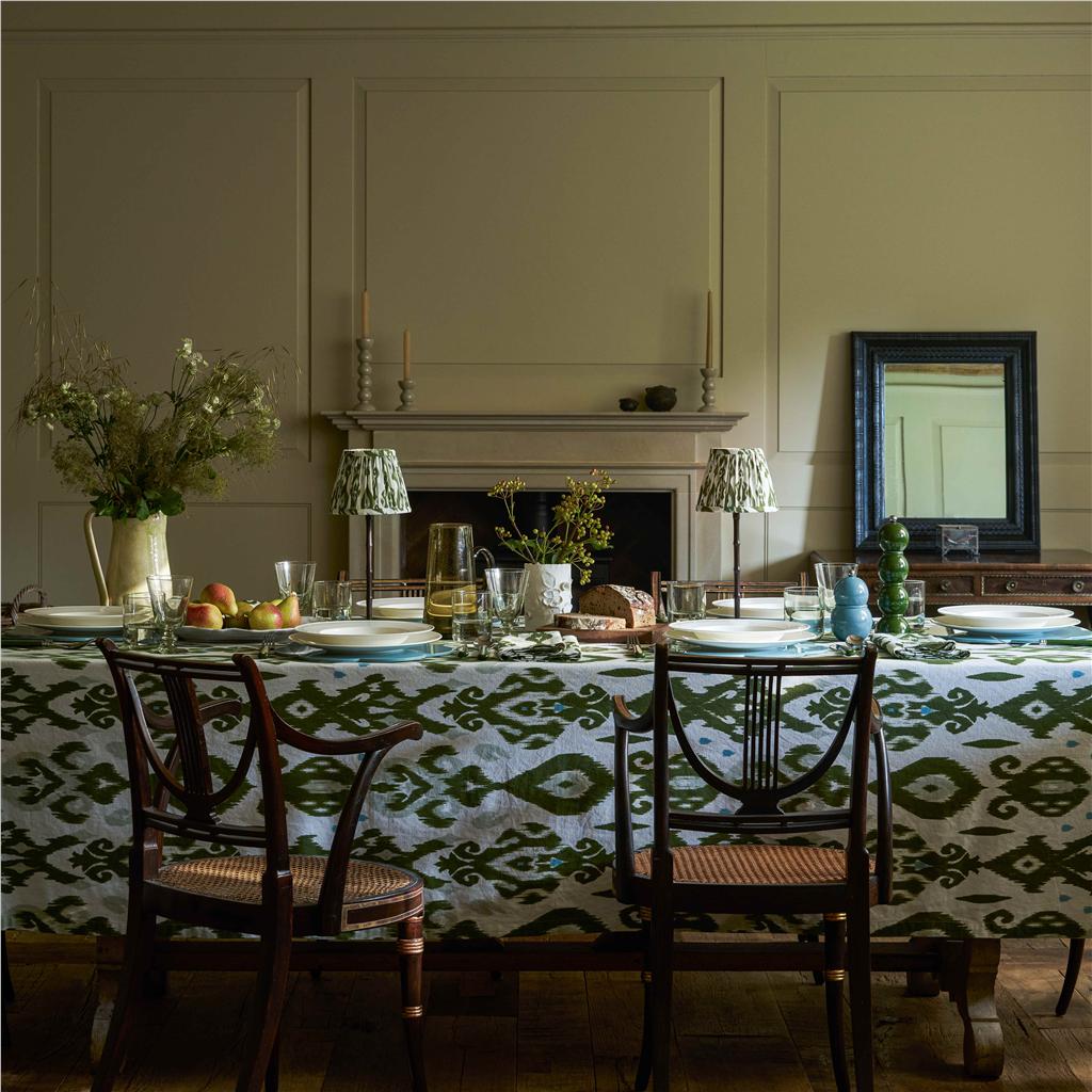 Ikat Khaki Linen Tablecloth