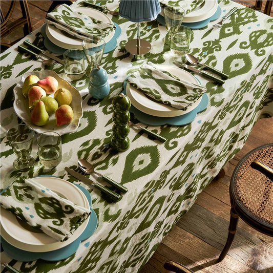 Ikat Khaki Linen Tablecloth