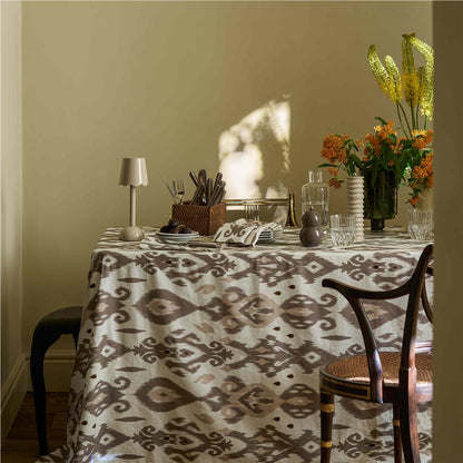 Ikat Mink Linen Tablecloth