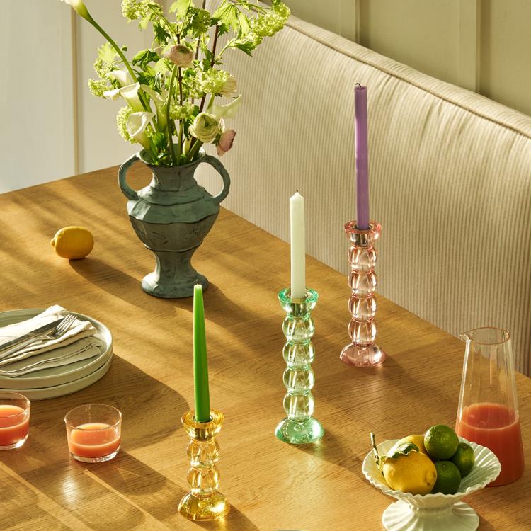 Icy Bobbin Candlestick Pink 23cm