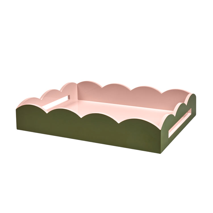 Two-Tone Scallop Tray Khaki & Pink 43 x 33cm Lacquer