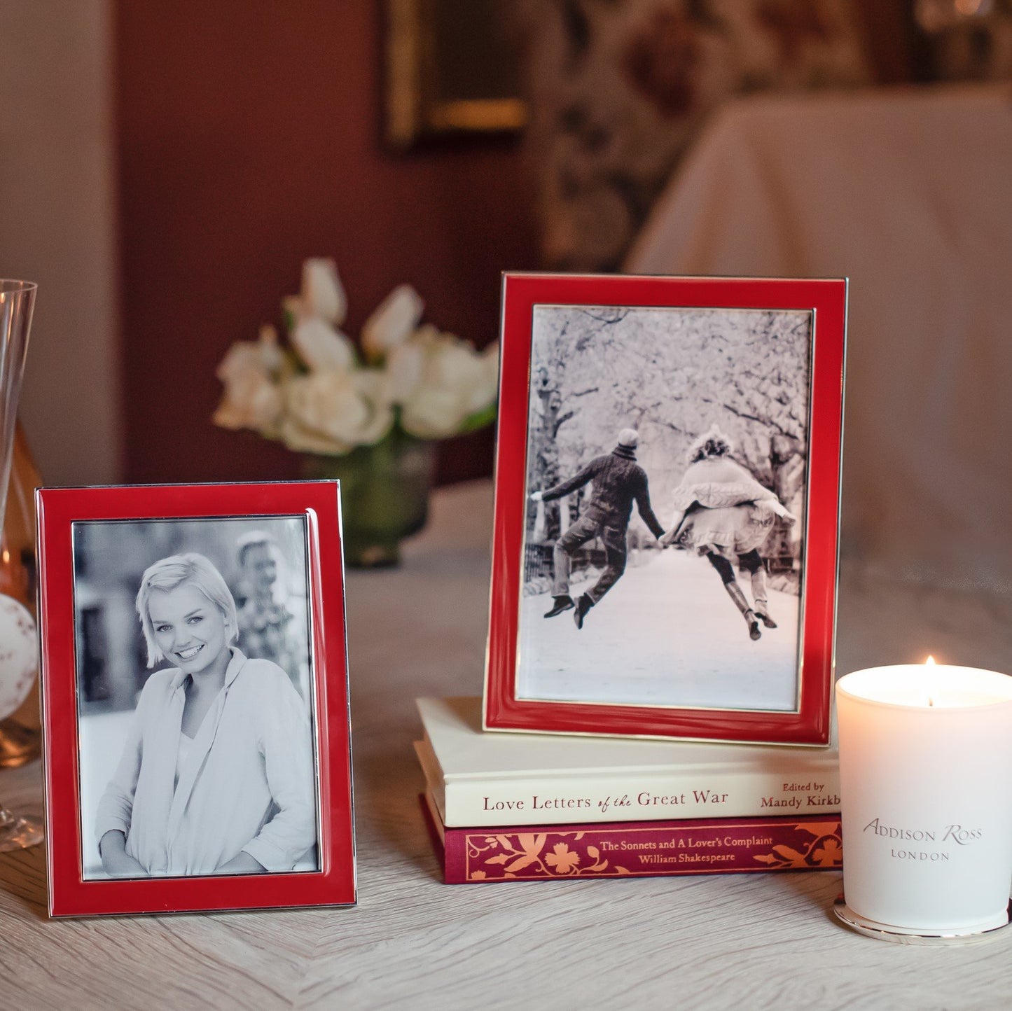 Red Enamel & Silver Frame