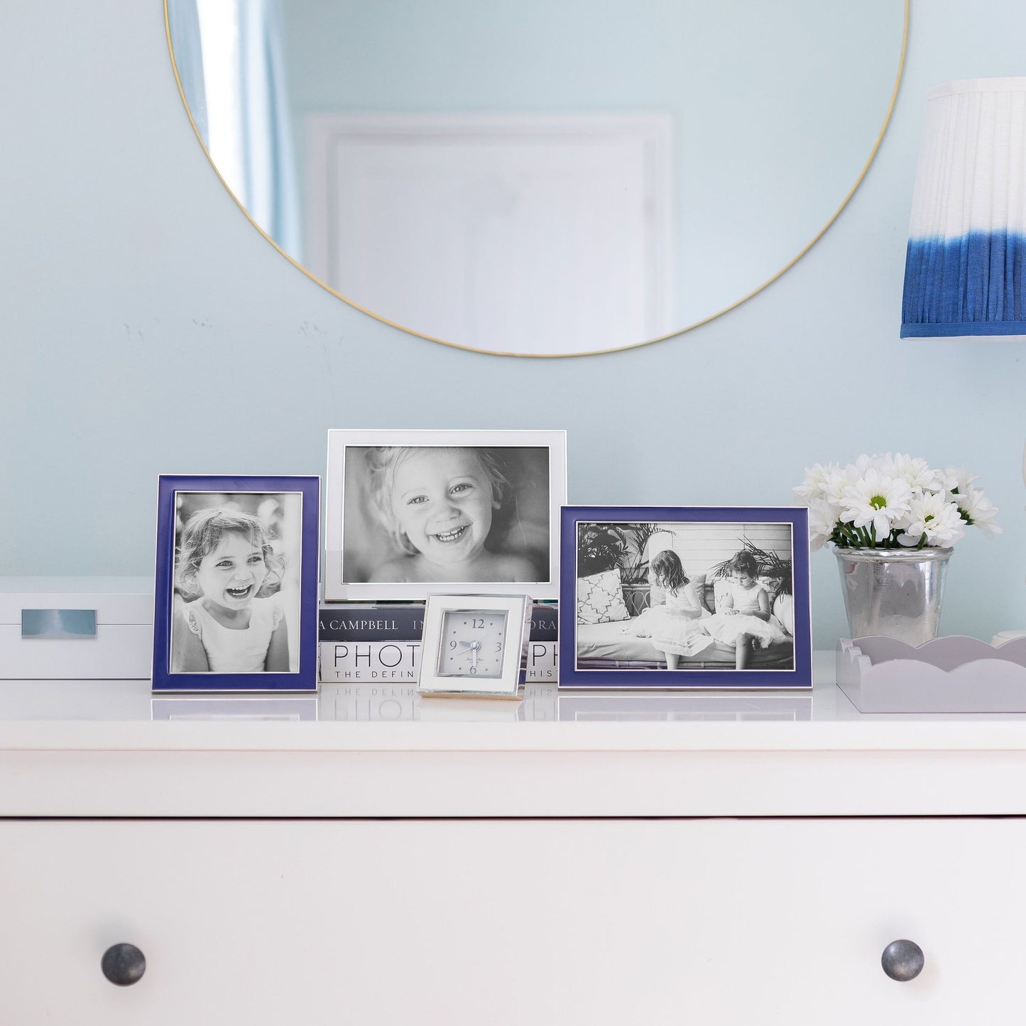 White Enamel & Silver Frame