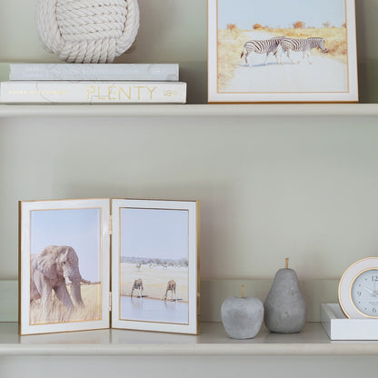 White Enamel & Gold Double Frame
