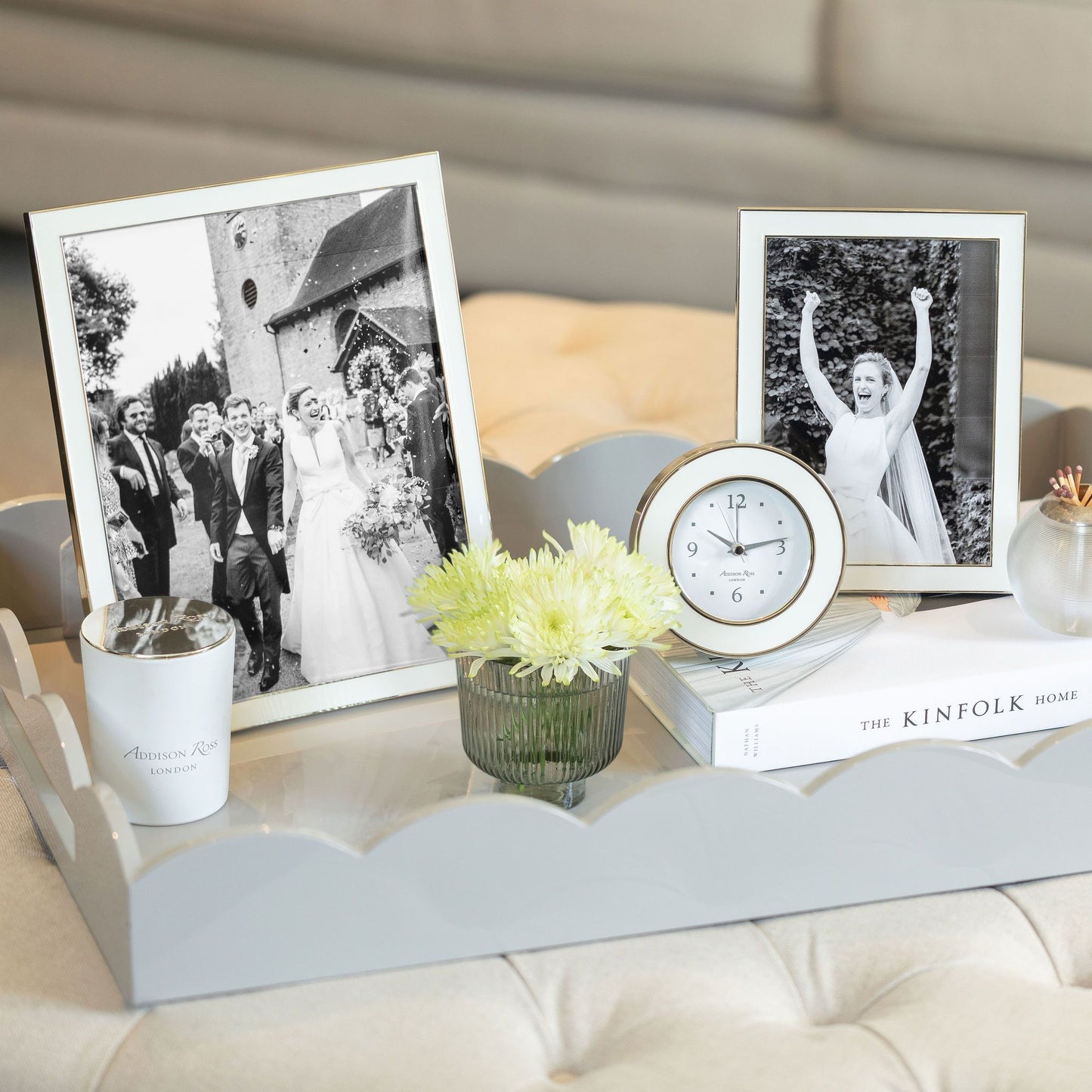 White Enamel & Silver Frame