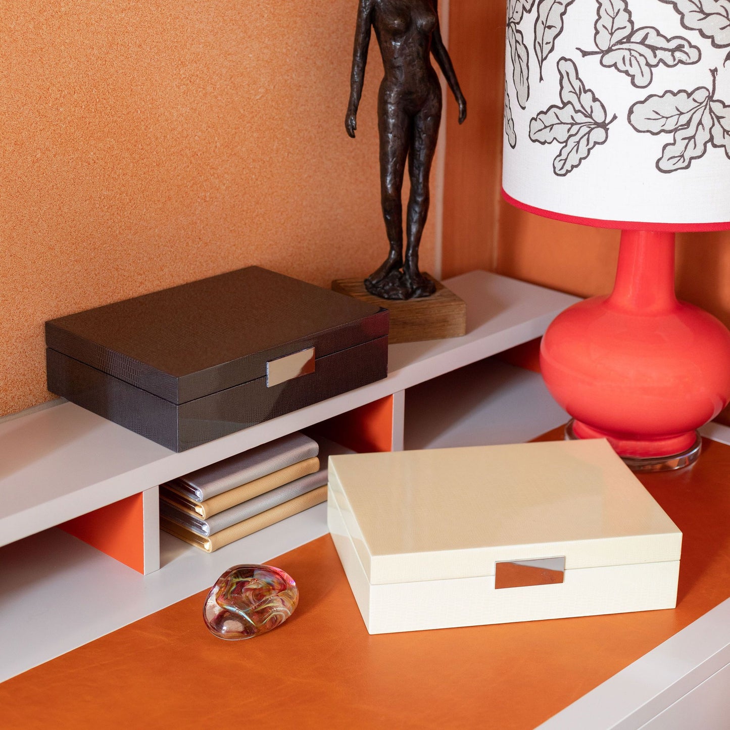 Large Brown Croc Jewellery Box with Silver