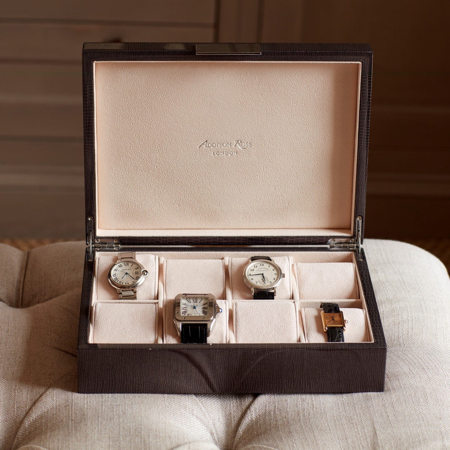 Large Chiffon Grey & Silver Watch Box