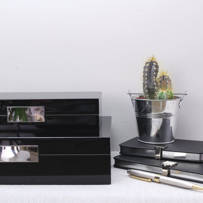 Black Lacquer Box With Silver